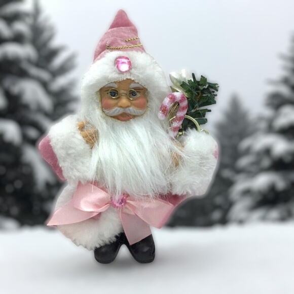 Pink Velvet Santa Claus Christmas Tree Ornament Trumpet Candy Cane - Picture 6 of 6